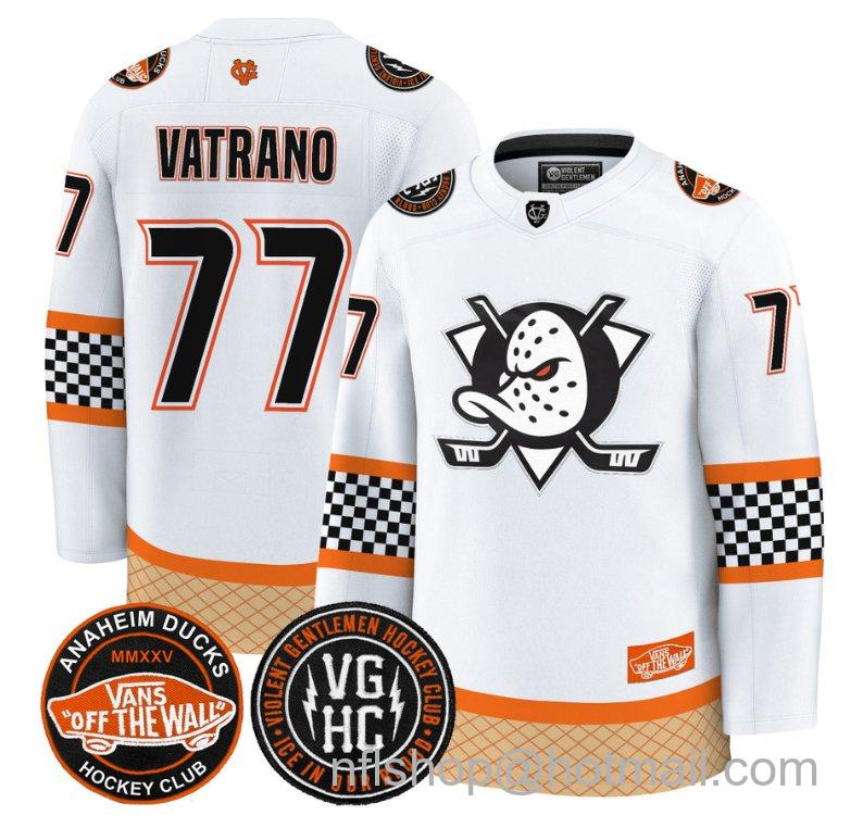 Men's Anaheim Ducks Frank Vatrano #77 Checkerboard 2025 Premium Stitched White Jersey