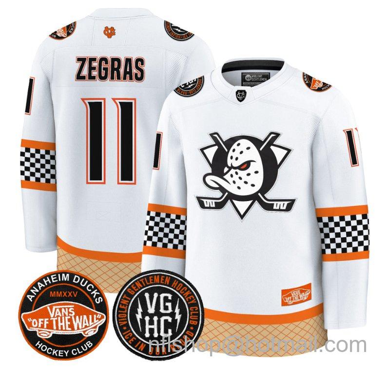 Men's Anaheim Ducks Trevor Zegras #11 Checkerboard 2025 Premium Stitched White Jersey