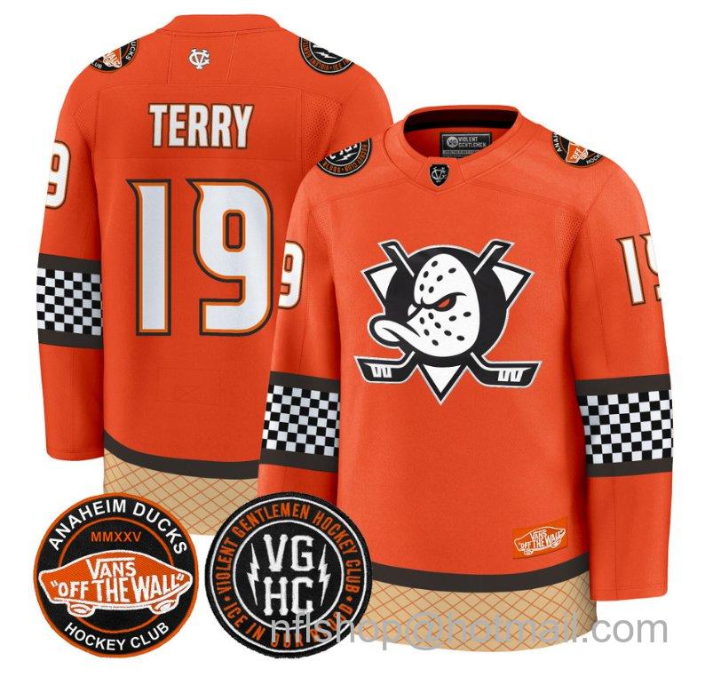 Men's Anaheim Ducks Troy Terry #19 Checkerboard 2025 Premium Stitched Orange Jersey