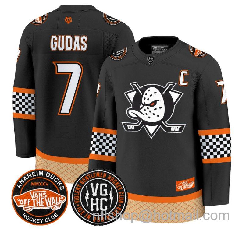 Men's Anaheim Ducks Radko Gudas #7 Checkerboard 2025 Premium Stitched Black Jersey