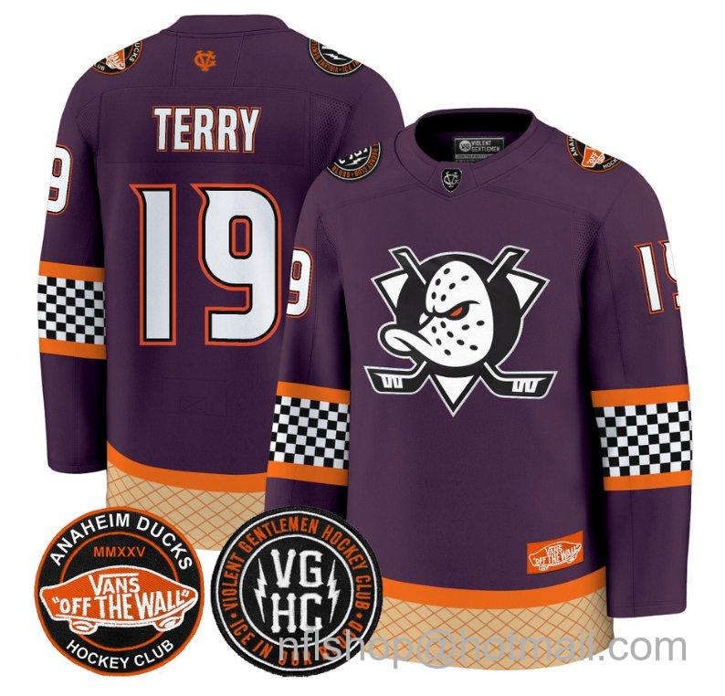 Men's Anaheim Ducks Troy Terry #19 Checkerboard 2025 Premium Stitched Purple Jersey