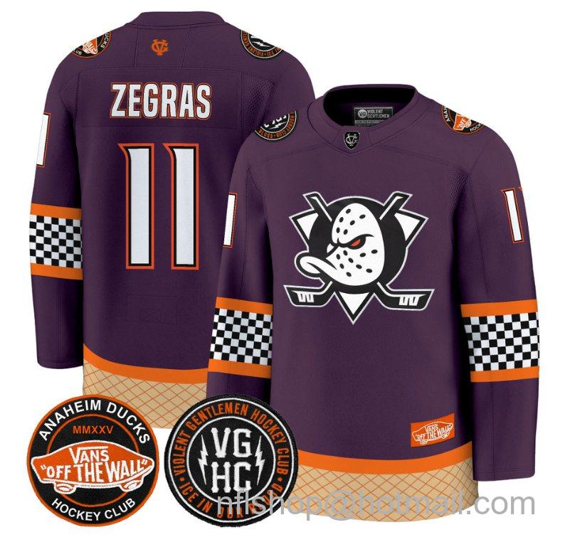 Men's Anaheim Ducks Trevor Zegras #11 Checkerboard 2025 Premium Stitched Purple Jersey