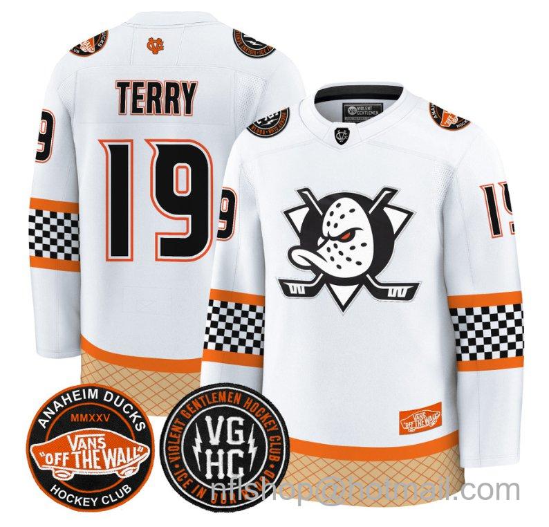 Men's Anaheim Ducks Troy Terry #19 Checkerboard 2025 Premium Stitched White Jersey
