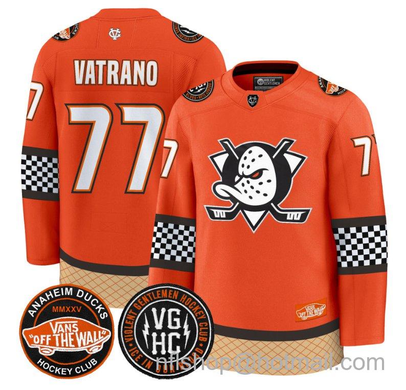 Men's Anaheim Ducks Frank Vatrano #77 Checkerboard 2025 Premium Stitched Orange Jersey