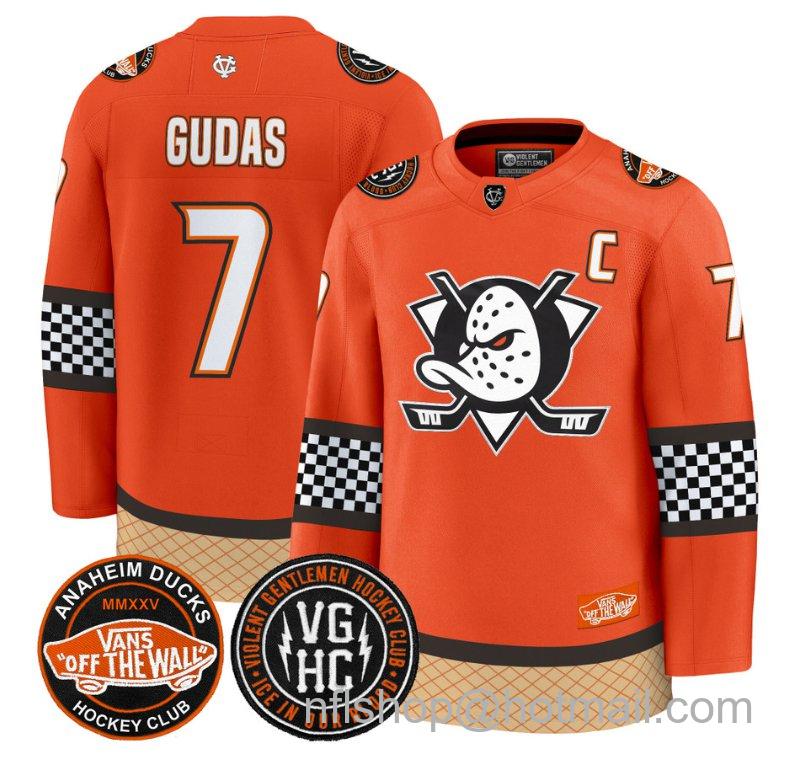 Men's Anaheim Ducks Radko Gudas #7 Checkerboard 2025 Premium Stitched Orange Jersey
