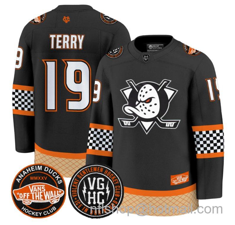Men's Anaheim Ducks Troy Terry #19 Checkerboard 2025 Premium Stitched Black Jersey