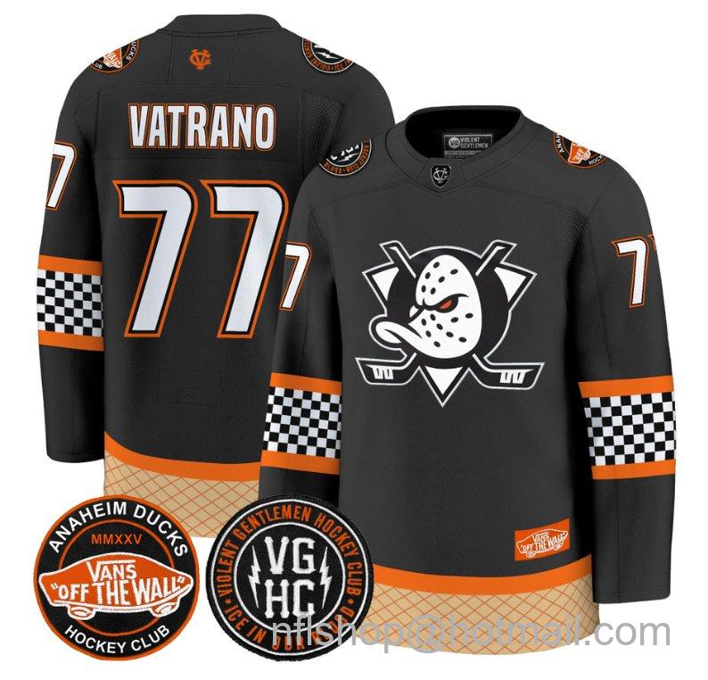 Men's Anaheim Ducks Frank Vatrano #77 Checkerboard 2025 Premium Stitched Black Jersey