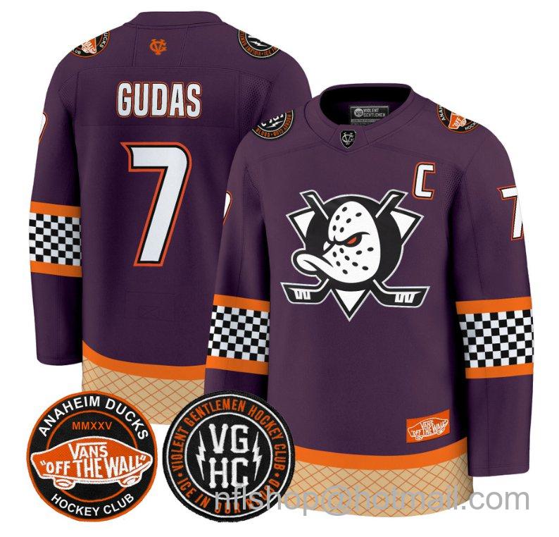 Men's Anaheim Ducks Radko Gudas #7 Checkerboard 2025 Premium Stitched Purple Jersey