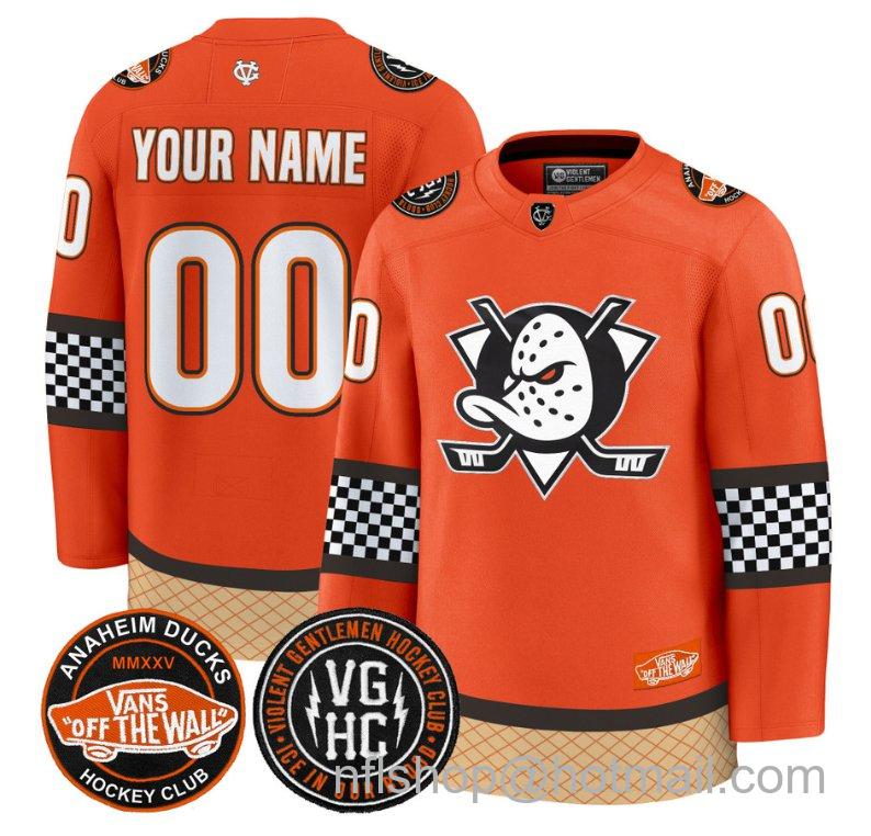 Men's Anaheim Ducks Custom Checkerboard 2025 Premium All Stitched Orange Jersey