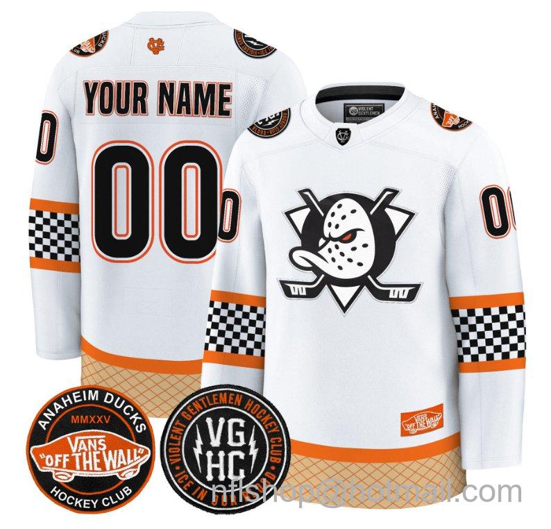 Men's Anaheim Ducks Custom Checkerboard 2025 Premium All Stitched White Jersey