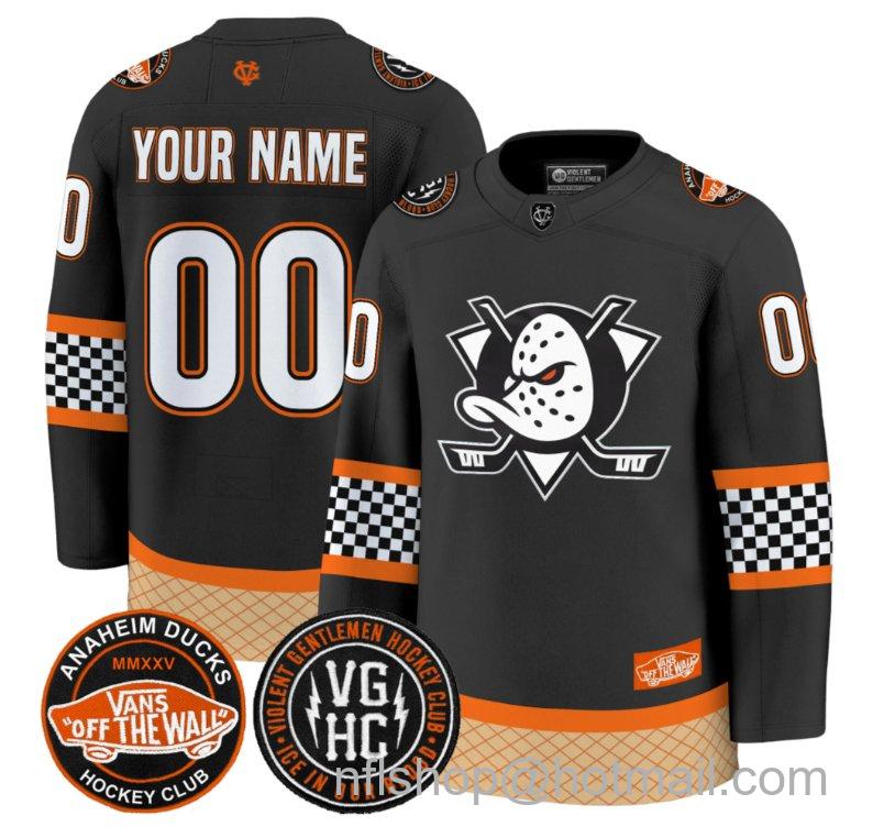 Men's Anaheim Ducks Custom Checkerboard 2025 Premium All Stitched Black Jersey