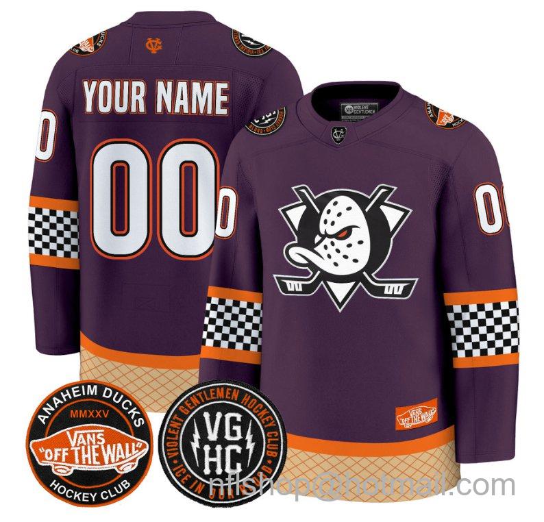 Men's Anaheim Ducks Custom Checkerboard 2025 Premium All Stitched Purple Jersey