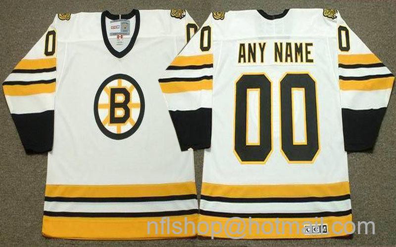 Men's Boston Bruins Custom Throwback White 1990 Stitched Hockey Jersey