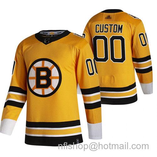 Men's Boston Bruins Custom Authentic Reverse Retro Yellow Stitched Hockey Jersey