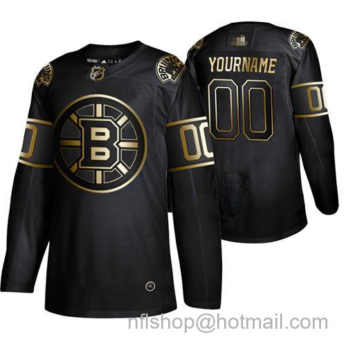 Men's Boston Bruins Custom Authentic Golden Edition Black Stitched Hockey Jersey