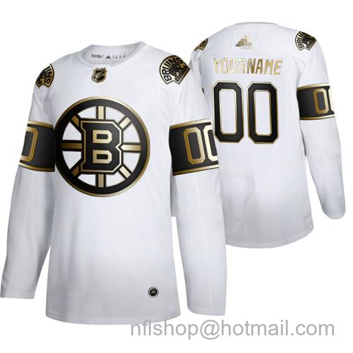 Men's Boston Bruins Custom Authentic Golden Edition White Stitched Hockey Jersey