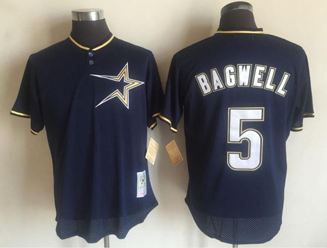 Men's Houston Astros #5 Jeff Bagwell Throwback Cooperstown 1997 Mesh Batting Practice Navy Jersey