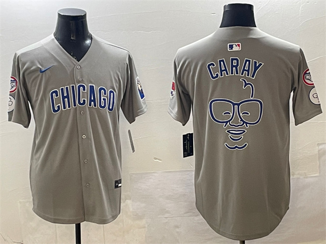 Men's Chicago Cubs Grey Harry Caray 'Holy Cow' Patch Limited Stitched Baseball Jersey