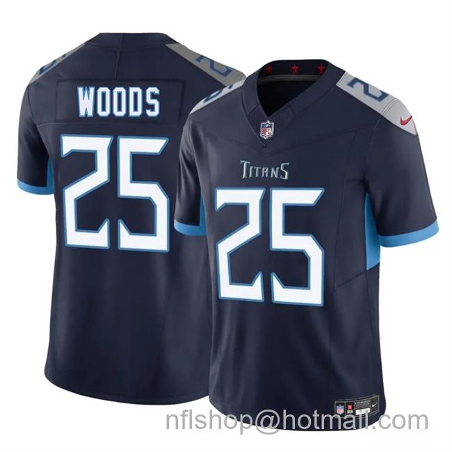 Men's Tennessee Titans #25 Xavier Woods Navy 2025 F.U.S.E. Vapor Limited Stitched Football Jersey