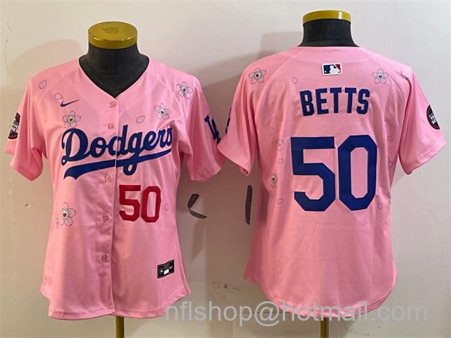 Youth Los Angeles Dodgers #50 Mookie Betts Pink 2025 Tokyo Series Limited Stitched Baseball Jersey