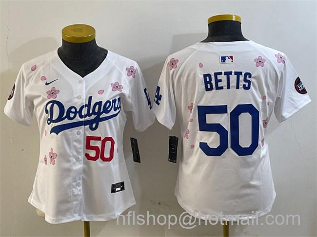 Youth Los Angeles Dodgers #50 Mookie Betts White 2025 Tokyo Series Limited Stitched Baseball Jersey
