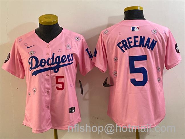 Women's Los Angeles Dodgers #5 Freddie Freeman Pink 2025 Tokyo Series Limited Stitched Baseball Jersey