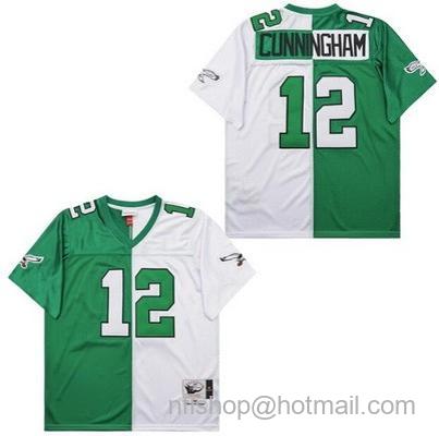 Men's Philadelphia Eagles #12 Randall Cunningham Green White Split 1990 Throwback Jersey