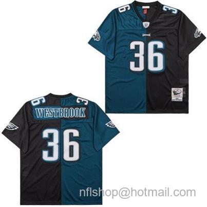 Men's Philadelphia Eagles #36 Brian Westbrook Green Black Split 2004 Throwback Jersey
