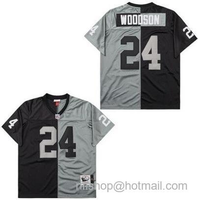 Men's Oakland Raiders #24 Charles Woodson Black Gray Split 1998 Throwback Jersey