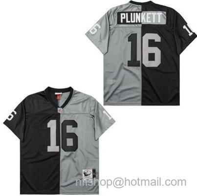Men's Oakland Raiders #16 Jim Plunkett Black Gray Split 1980 Throwback Jersey
