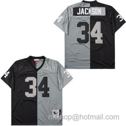 Men's Oakland Raiders #34 Bo Jackson Black Gray Split 1988 Throwback Jersey