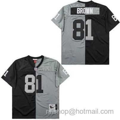 Men's Oakland Raiders #81 Tim Brown Black Gray Split 1994 Throwback Jersey