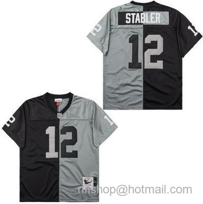Men's Oakland Raiders #12 Kenny Stabler Black Gray Split 1976 Throwback Jersey