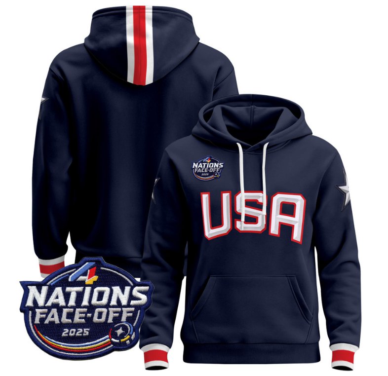 Men's Team Hoodie USA 4 Nations Face-Off 2025 Pullover Stitched Navy