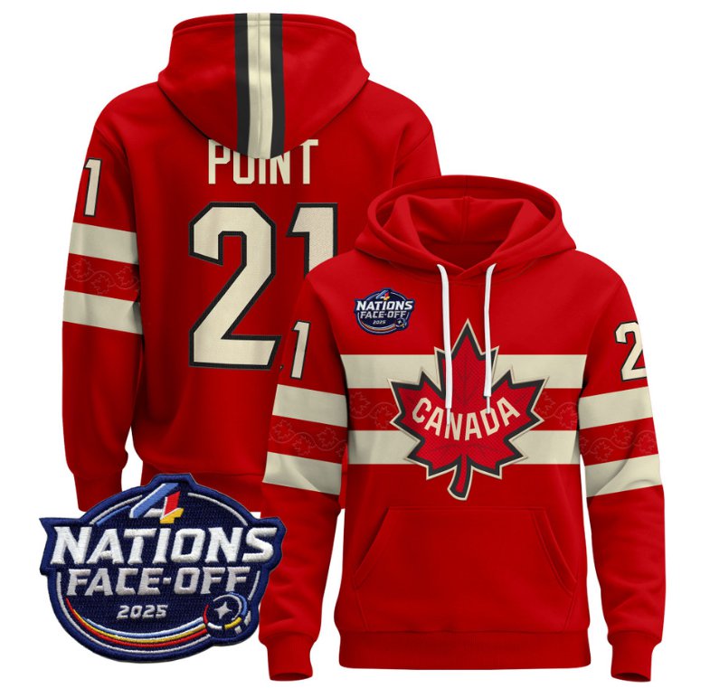Men's Brayden Point Hoodie #21 Canada 4 Nations Face-Off 2025 Pullover V2 Red