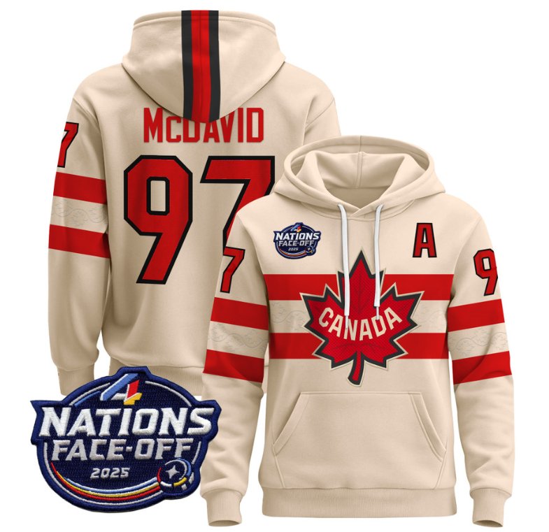 Men's Connor McDavid Hoodie Canada 4 Nations Face-Off 2025 Pullover V2 Cream
