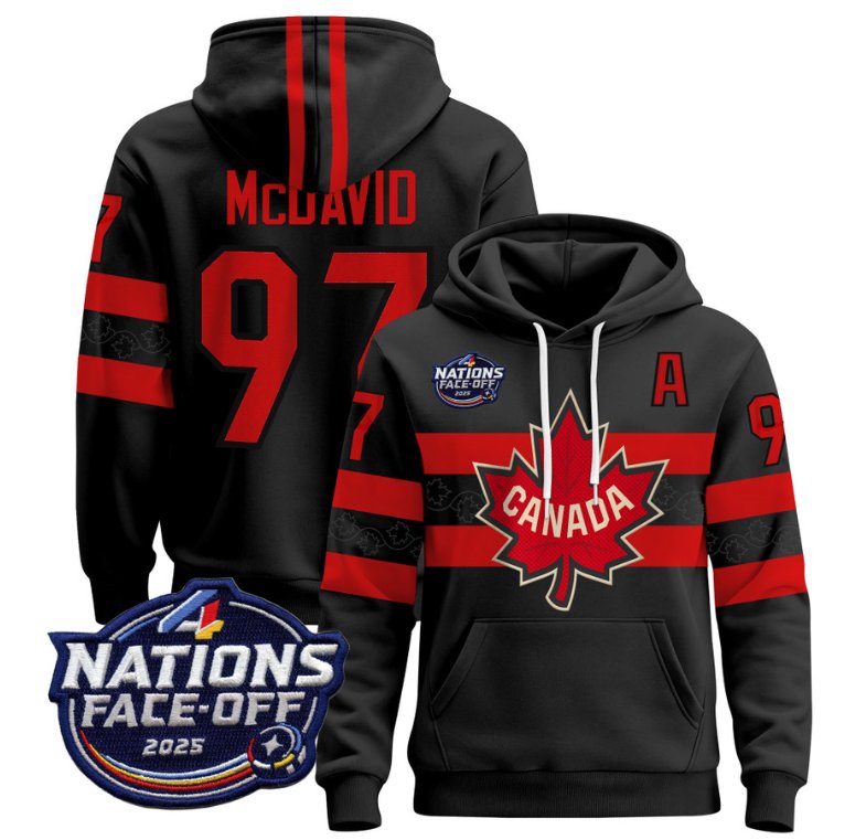 Men's Connor McDavid Hoodie Canada 4 Nations Face-Off 2025 Pullover V2 Black