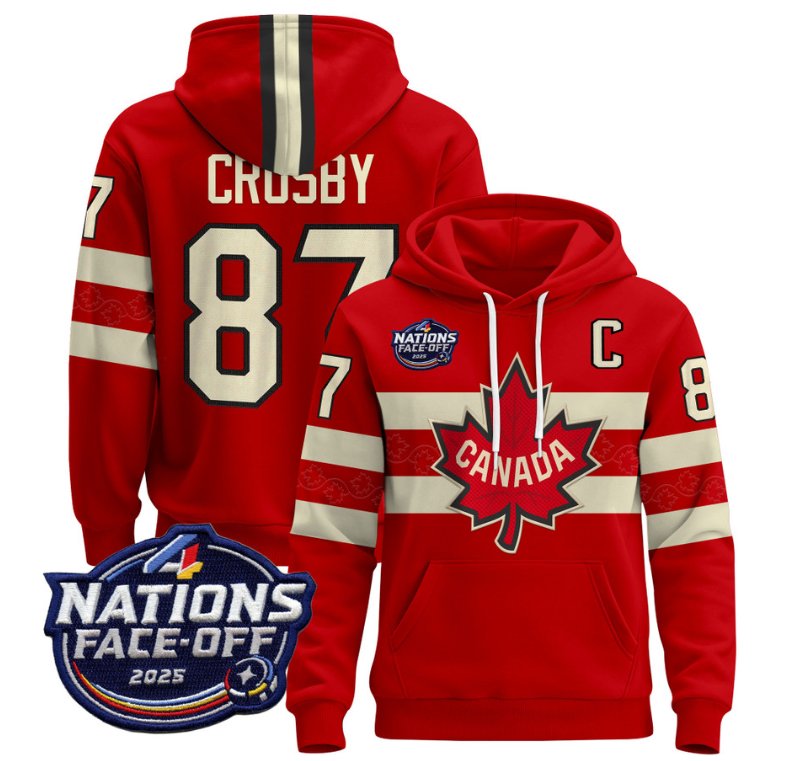 Men's Sidney Crosby Hoodie #87 Canada 4 Nations Face-Off 2025 Pullover V2 Red