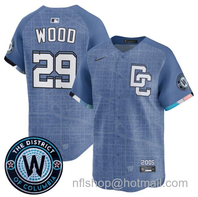 Men's Washington Nationals #29 James Wood Blue 2025 City Connect Limited Stitched Baseball Jersey