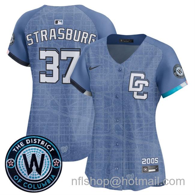 Women's Washington Nationals #37 Stephen Strasburg Blue 2025 City Connect Limited Stitched Baseball Jersey