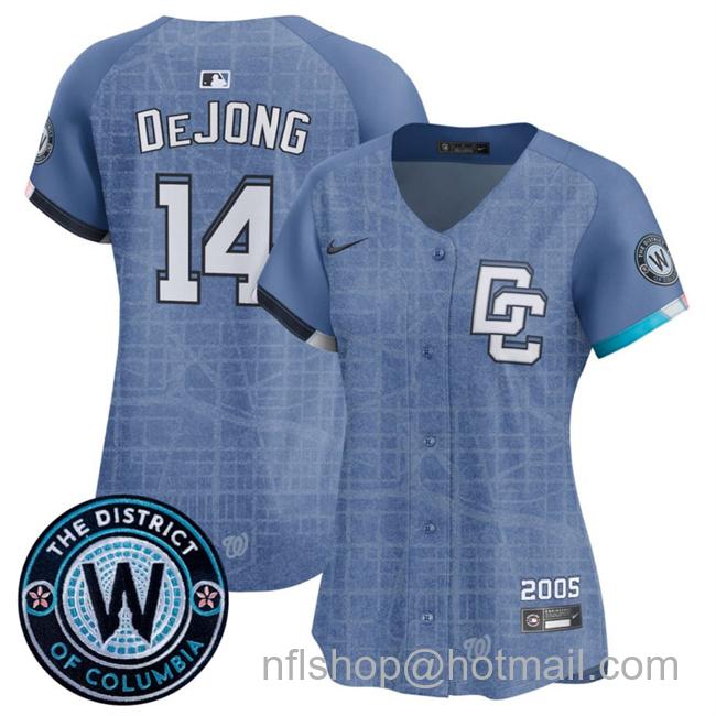 Women's Washington Nationals #14 Paul DeJong Blue 2025 City Connect Limited Stitched Baseball Jersey