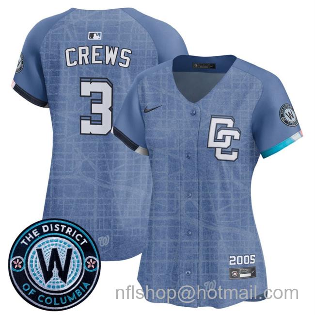 Women's Washington Nationals #3 Dylan Crews Blue 2025 City Connect Limited Stitched Baseball Jersey