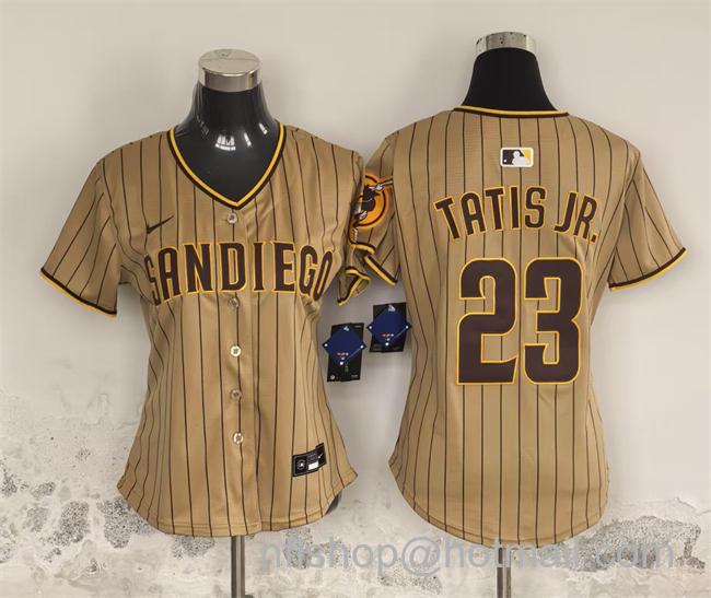 Women's San Diego Padres #23 Fernando Tatis Jr. Tan Stitched Baseball Jersey