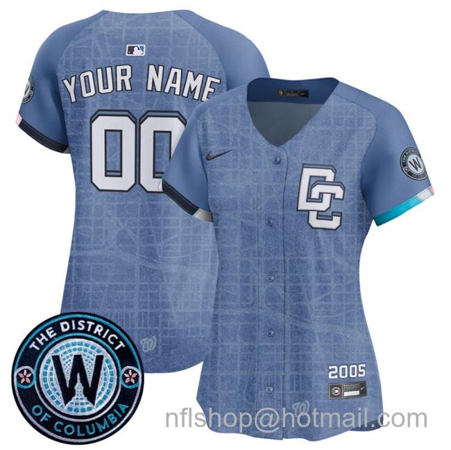 Women's Washington Nationals Active Player Custom Blue 2025 City Connect Limited Stitched Baseball Jersey