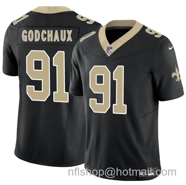 Men's New Orleans Saints #91 Davon Godchaux Black 2025 F.U.S.E Vapor Limited Stitched Football Jersey