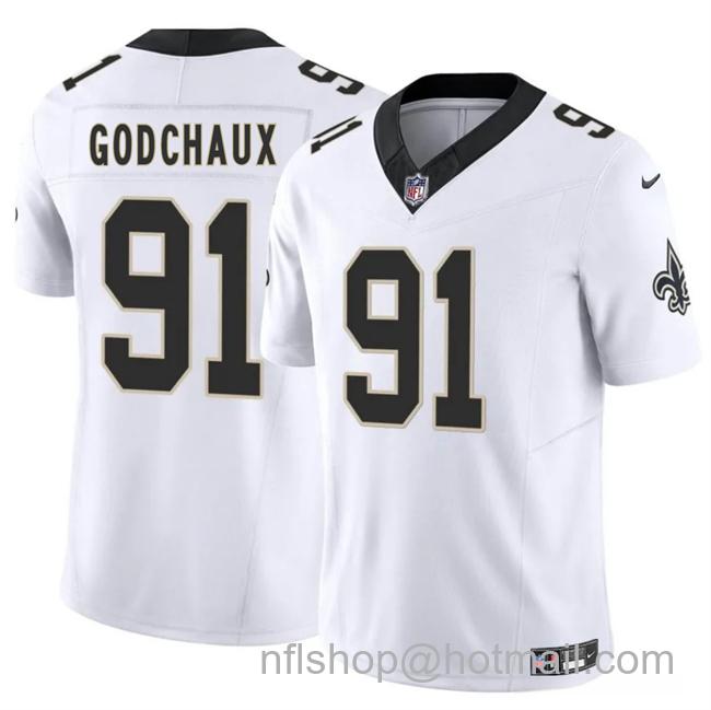 Men's New Orleans Saints #91 Davon Godchaux White 2025 F.U.S.E Vapor Limited Stitched Football Jersey