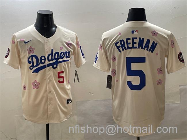 Men's Los Angeles Dodgers #5 Freddie Freeman Cream 2025 Tokyo Series Limited Stitched Baseball Jersey