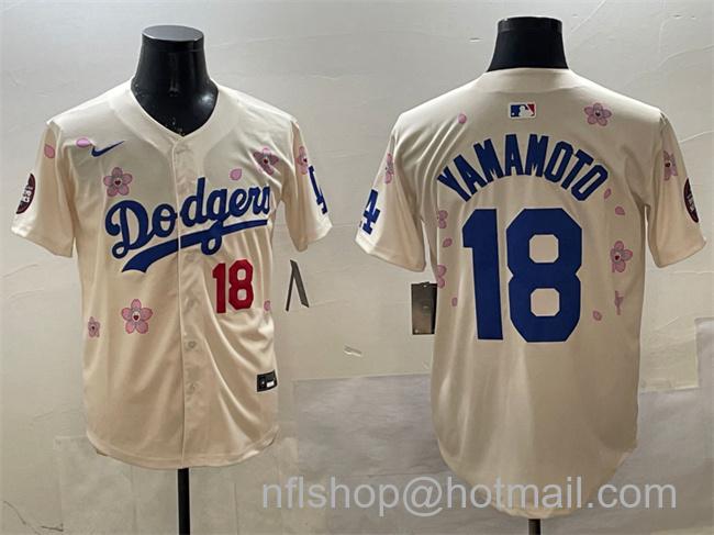Men's Los Angeles Dodgers #18 Yoshinobu Yamamoto Cream 2025 Tokyo Series Limited Stitched Baseball Jersey