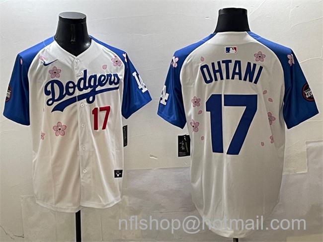 Men's Los Angeles Dodgers #17 Shohei Ohtani White Royal 2025 Tokyo Series Limited Stitched Baseball Jersey