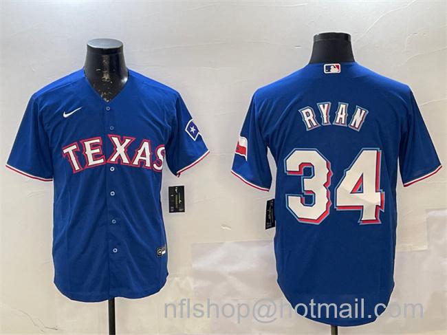 Men's Texas Rangers #34 Nolan Ryan Royal Cool Base Stitched Baseball Jersey